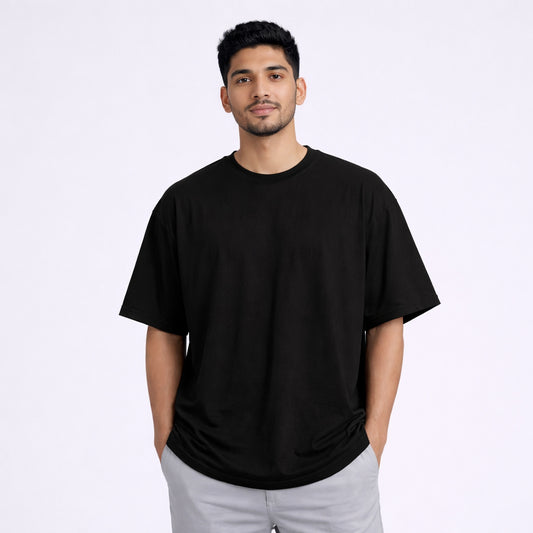 Abol Tabol oversized black tshirt plain front view men