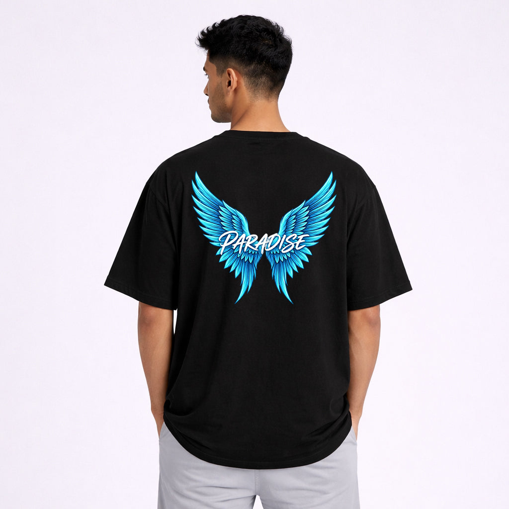 Man wearing Inferno Blur oversized black graphic tshirt back print | Abol Tabol