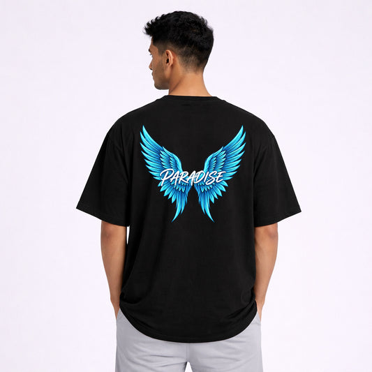 Man wearing Inferno Blur oversized black graphic tshirt back print | Abol Tabol