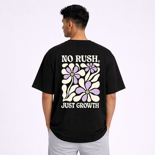 No Rush Just Growth Oversized T-shirt – Black Graphic Tee | Abol Tabol